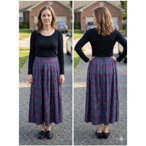 Vintage David Brooks Paisley Maxi Skirt Size 12 Made in USA Pleated 90s Academia